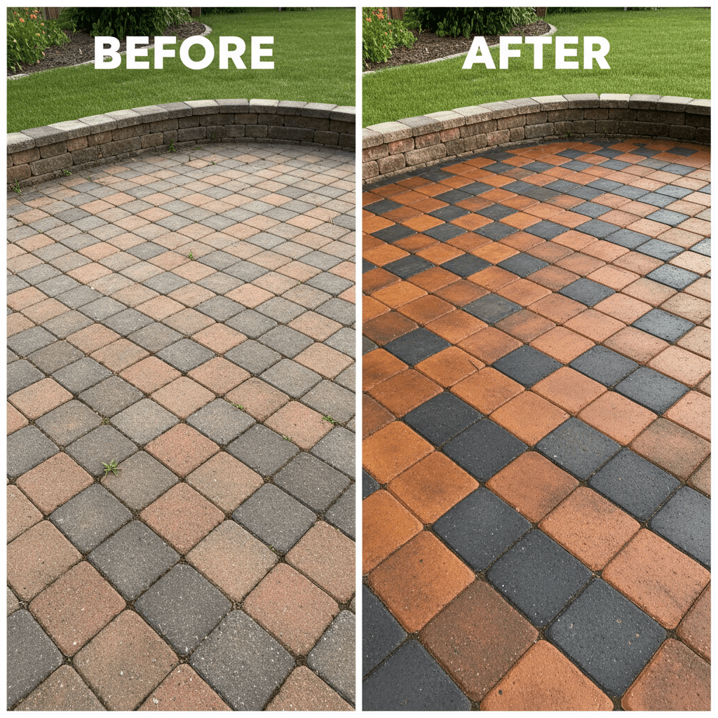 Restored paver patio showing deep rich colors after sealing treatment