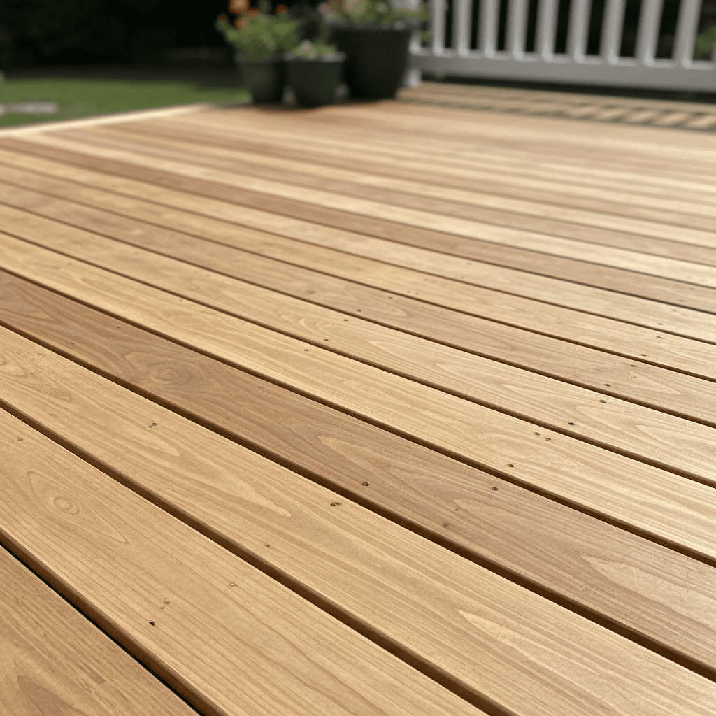 Deck after soft washing showing restored wood surface with no mold or mildew visible