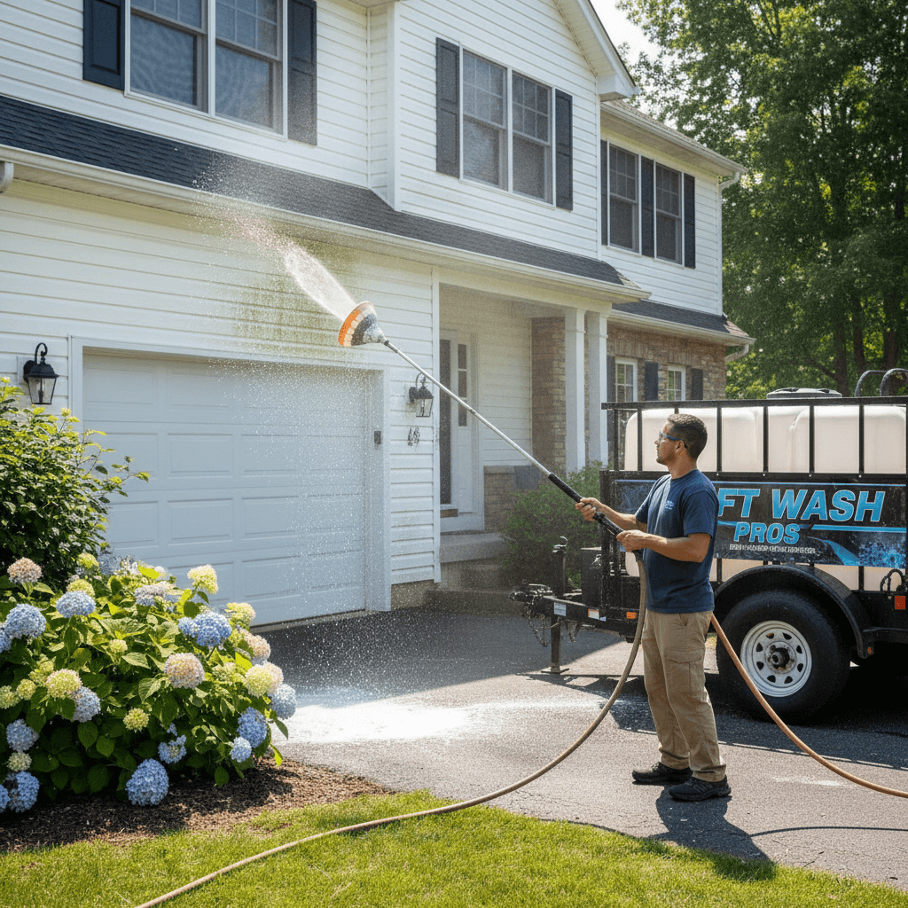 House washing with soft wash on siding