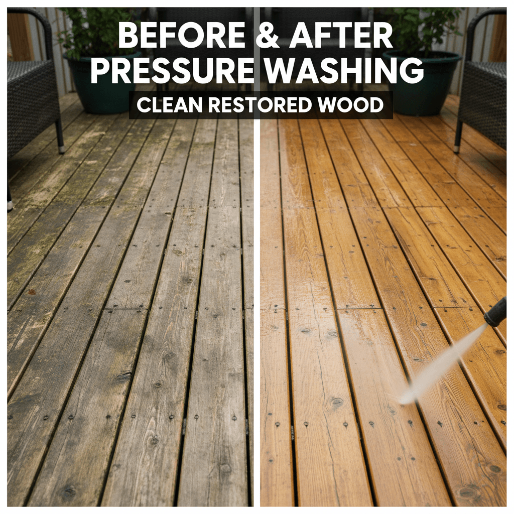 Deck cleaning before and after