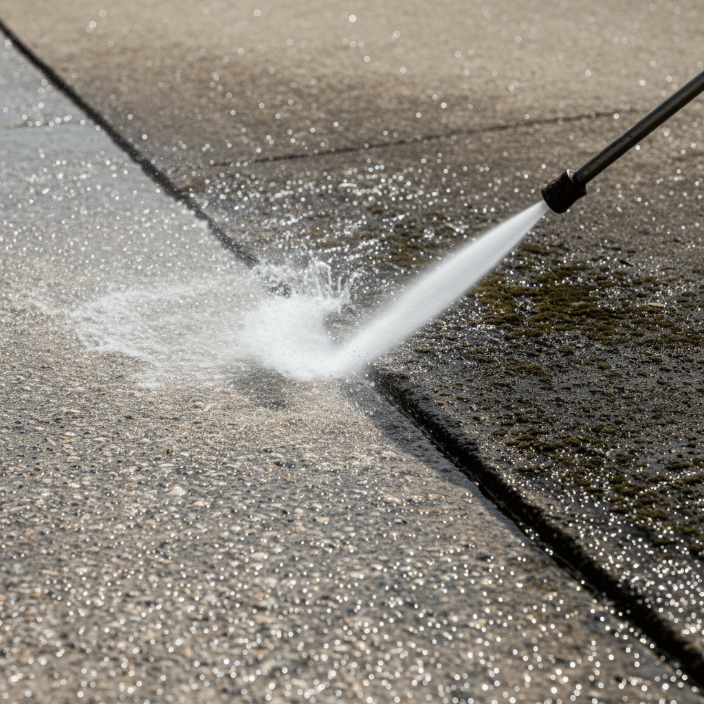 Driveway pressure washing in progress