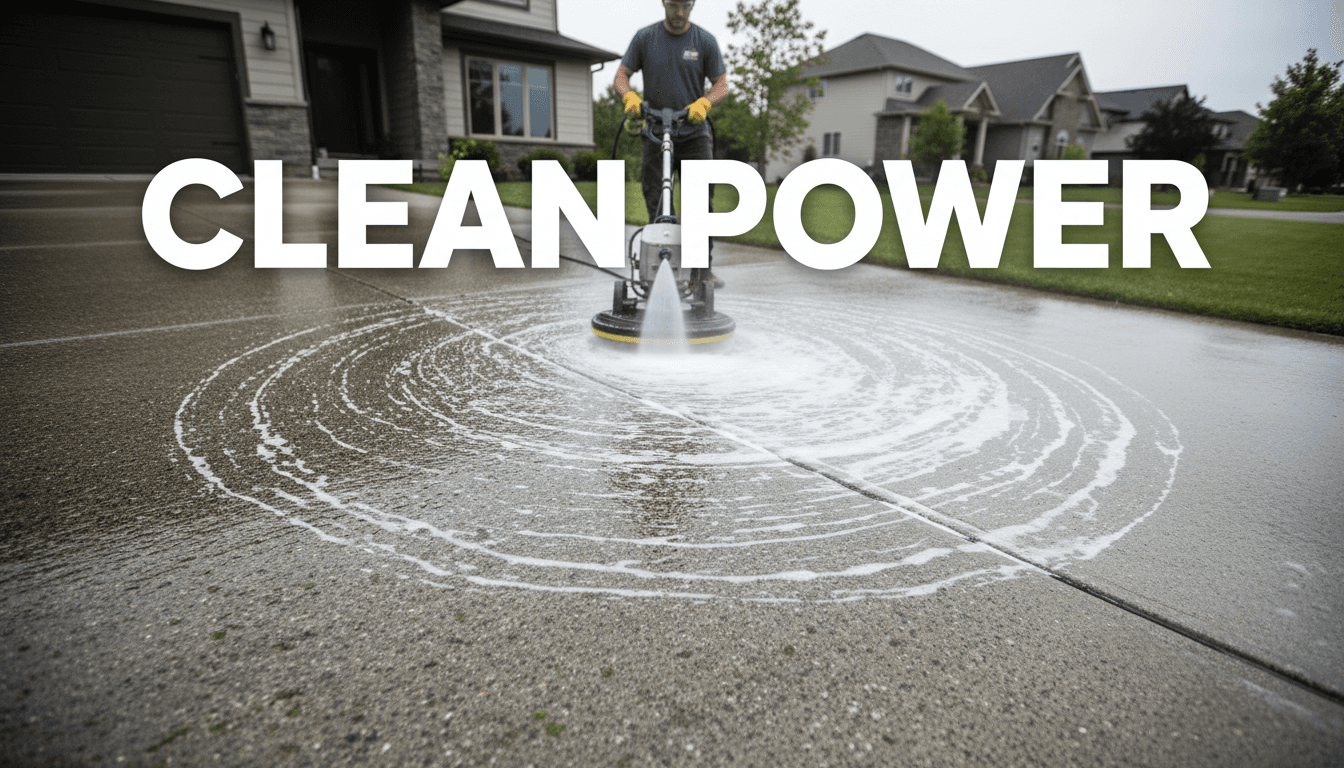 Pressure washing professional in action on driveway