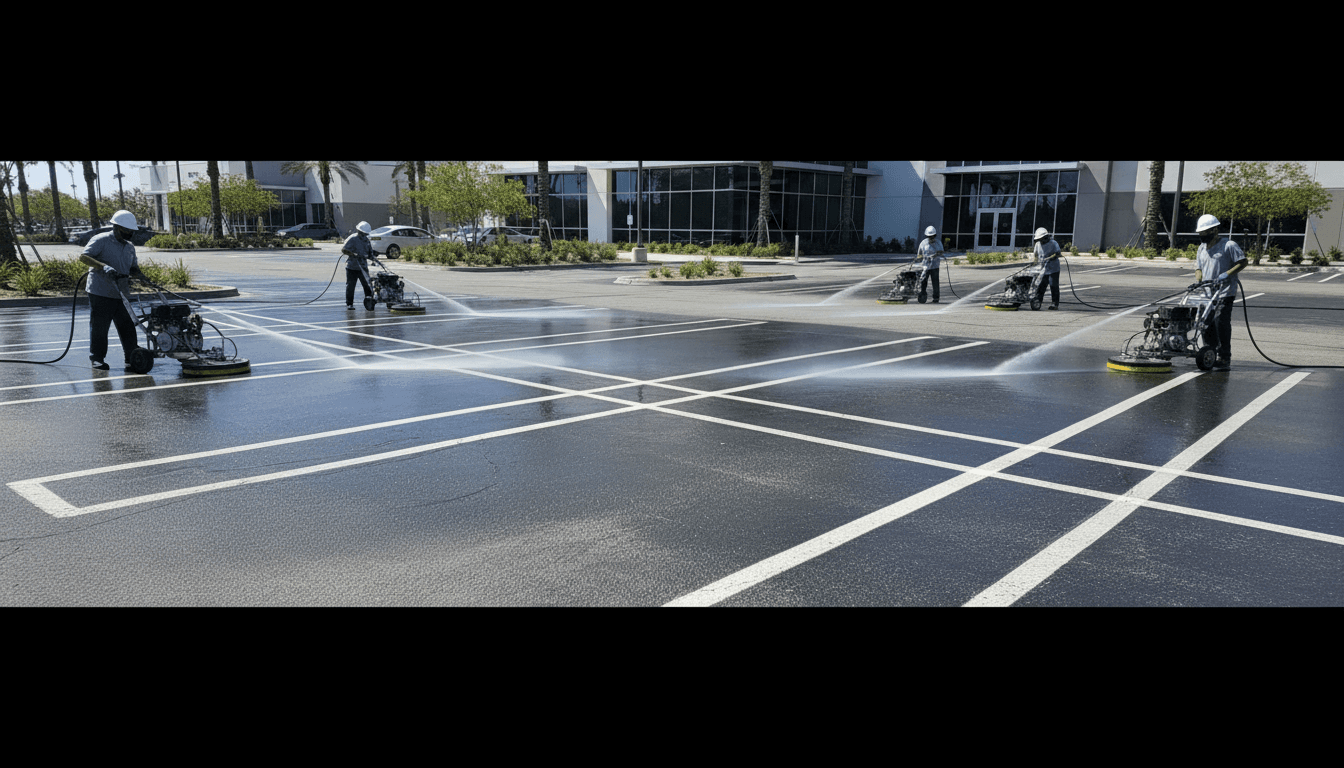 Commercial parking lot before and after