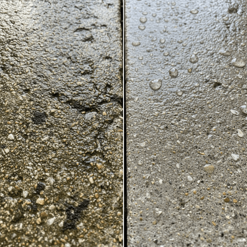 Patio before and after cleaning showing transformation results
