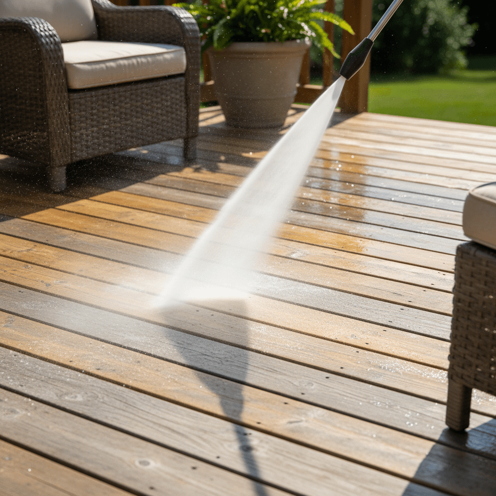 Deck cleaning before and after restoration