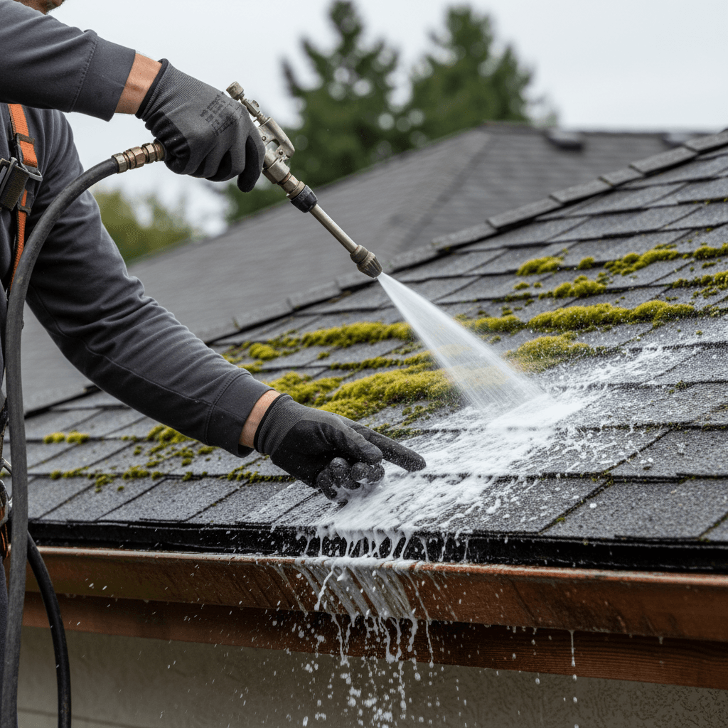 Roof washing and algae removal