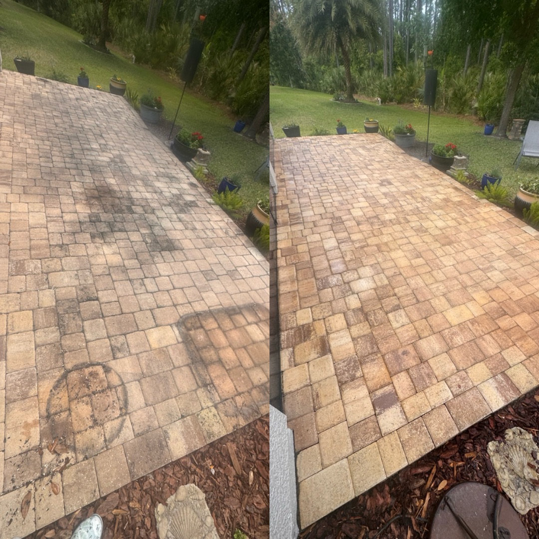 Before and after paver cleaning completed by Jax Pressure Pro
