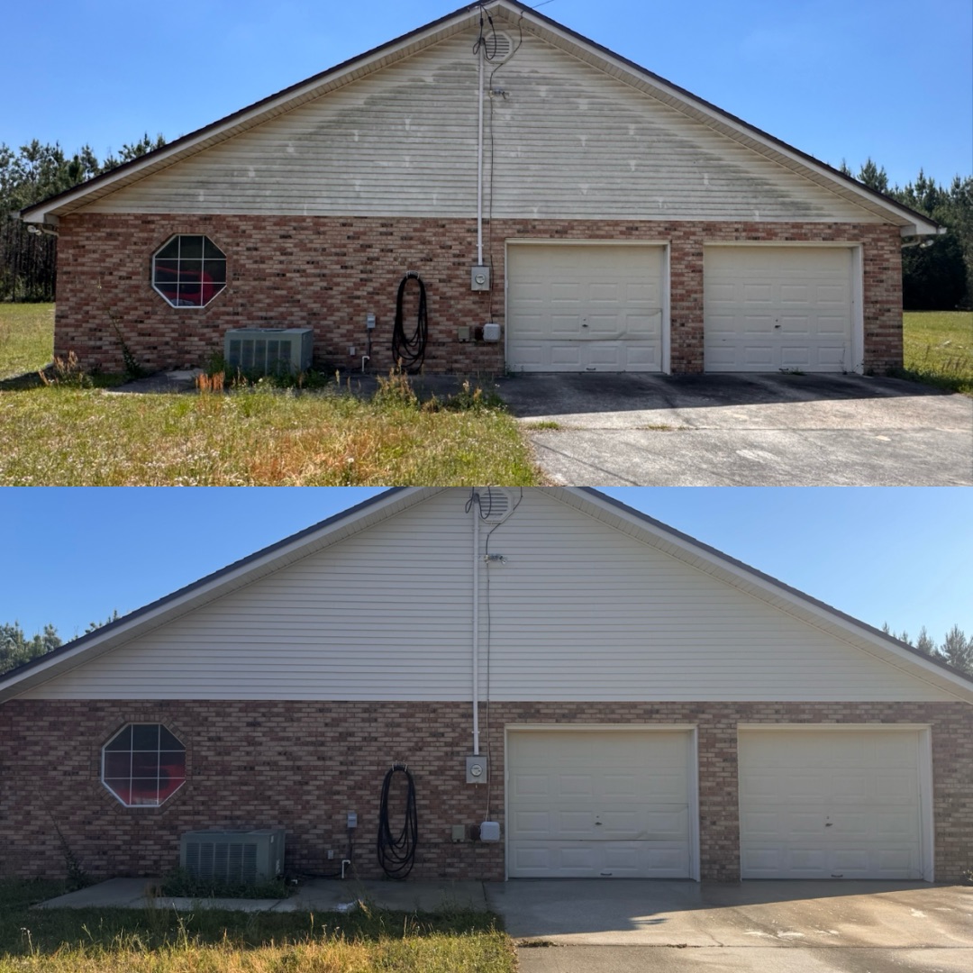 Before and after exterior house cleaning by Jax Pressure Pro